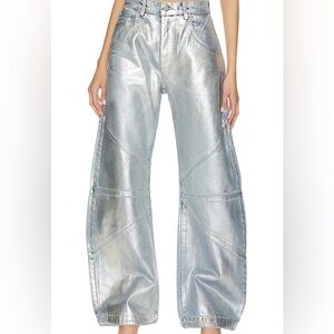 EB Denim Metallic Silver Wide Leg Jeans